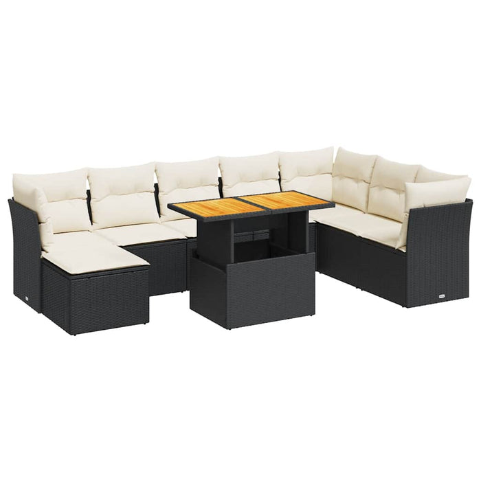 vidaXL Set Divani da Giardino 9 pz con Cuscini Nero in Polyrattan
