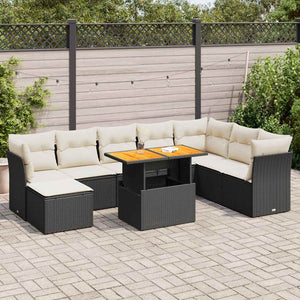 vidaXL Set Divani da Giardino 9 pz con Cuscini Nero in Polyrattan