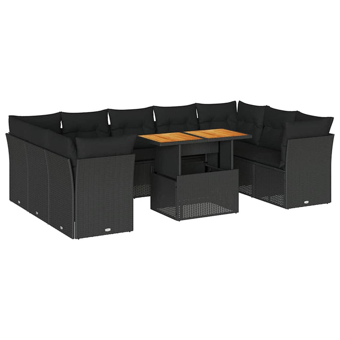 Set Divani da Giardino 10pz con Cuscini in Polyrattan Nero