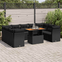 Set Divani da Giardino 10pz con Cuscini in Polyrattan Nero