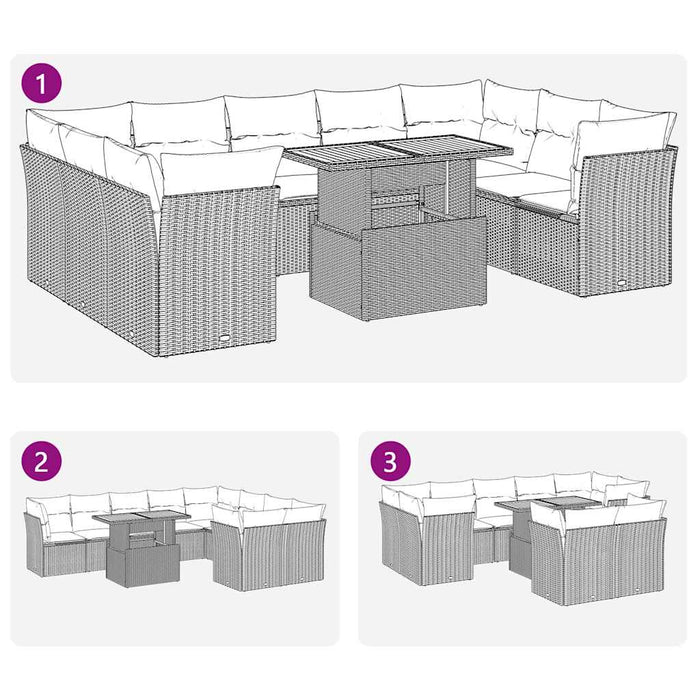 vidaXL Set Divani da Giardino 10pz con Cuscini in Polyrattan Nero