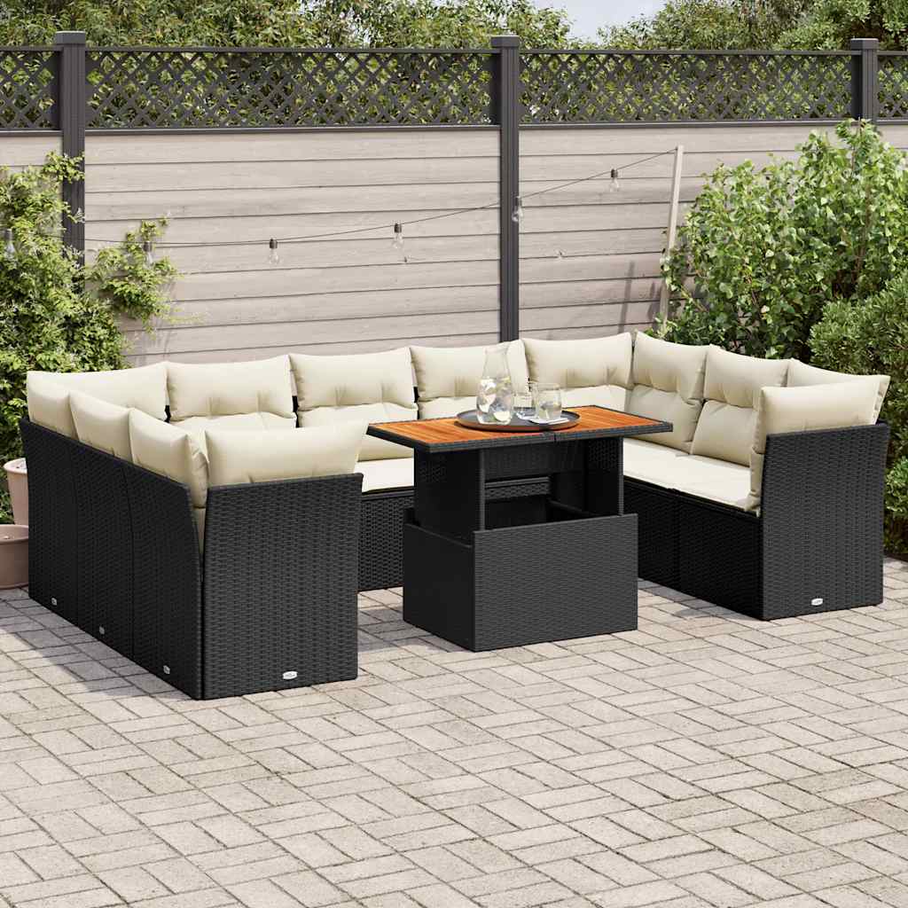 vidaXL Set Divani da Giardino 10pz con Cuscini in Polyrattan Nero