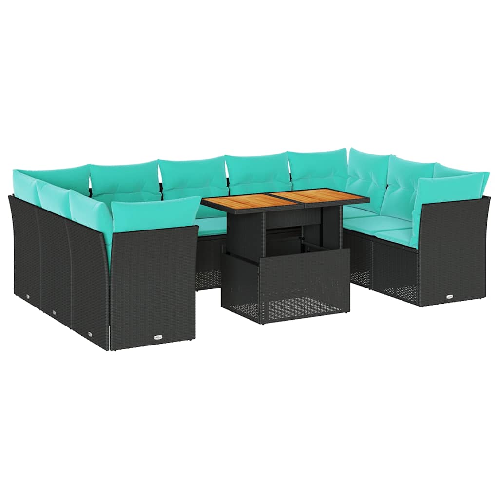 Set Divani da Giardino 10pz con Cuscini in Polyrattan Nero 3326969