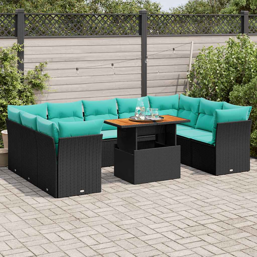Set Divani da Giardino 10pz con Cuscini in Polyrattan Nero 3326969