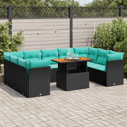 Set Divani da Giardino 10pz con Cuscini in Polyrattan Nero 3326969
