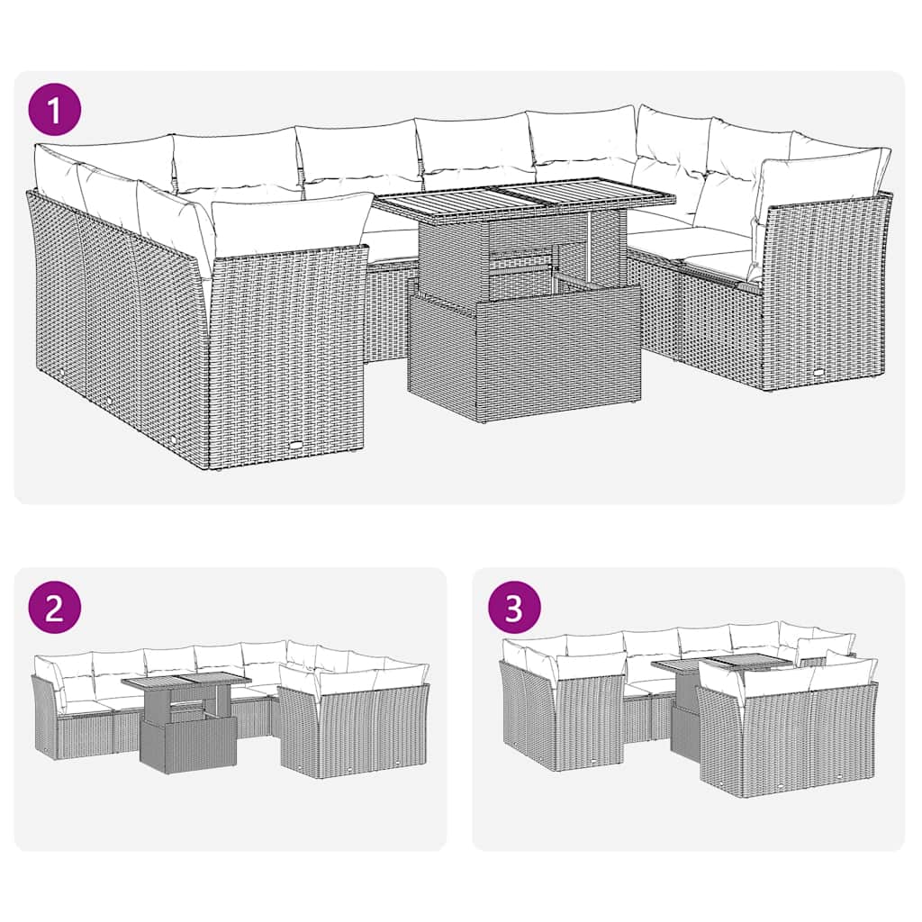 Set Divano da Giardino 10 pz con Cuscini Beige in Polyrattan