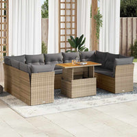 Set Divano da Giardino 10 pz con Cuscini Beige in Polyrattan
