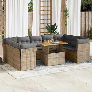 Set Divano da Giardino 10 pz con Cuscini Beige in Polyrattan