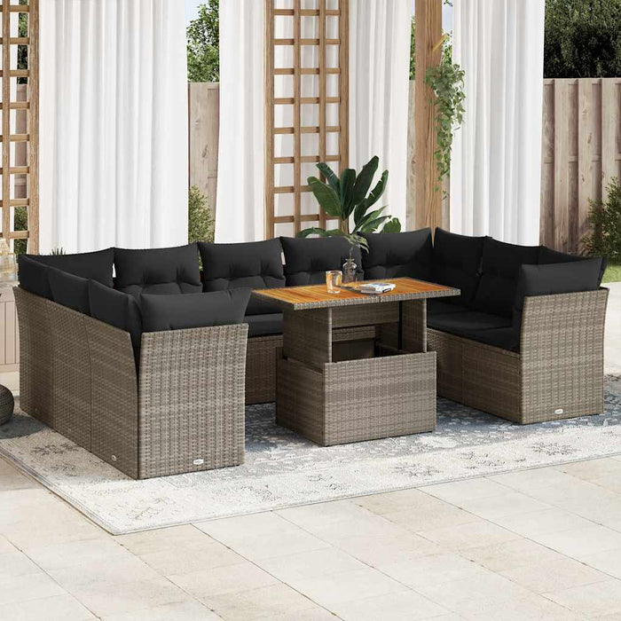 Set Divano da Giardino 10 pz con Cuscini Grigio in Polyrattan