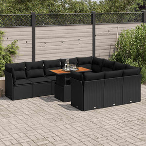 vidaXL Set Divani da Giardino 11 pz con Cuscini in Polyrattan Nero