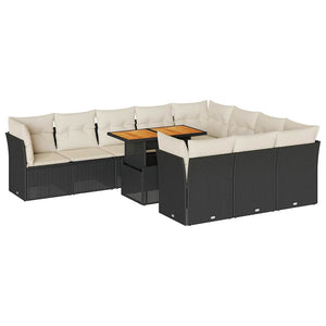 vidaXL Set Divani da Giardino 11 pz con Cuscini in Polyrattan Nero