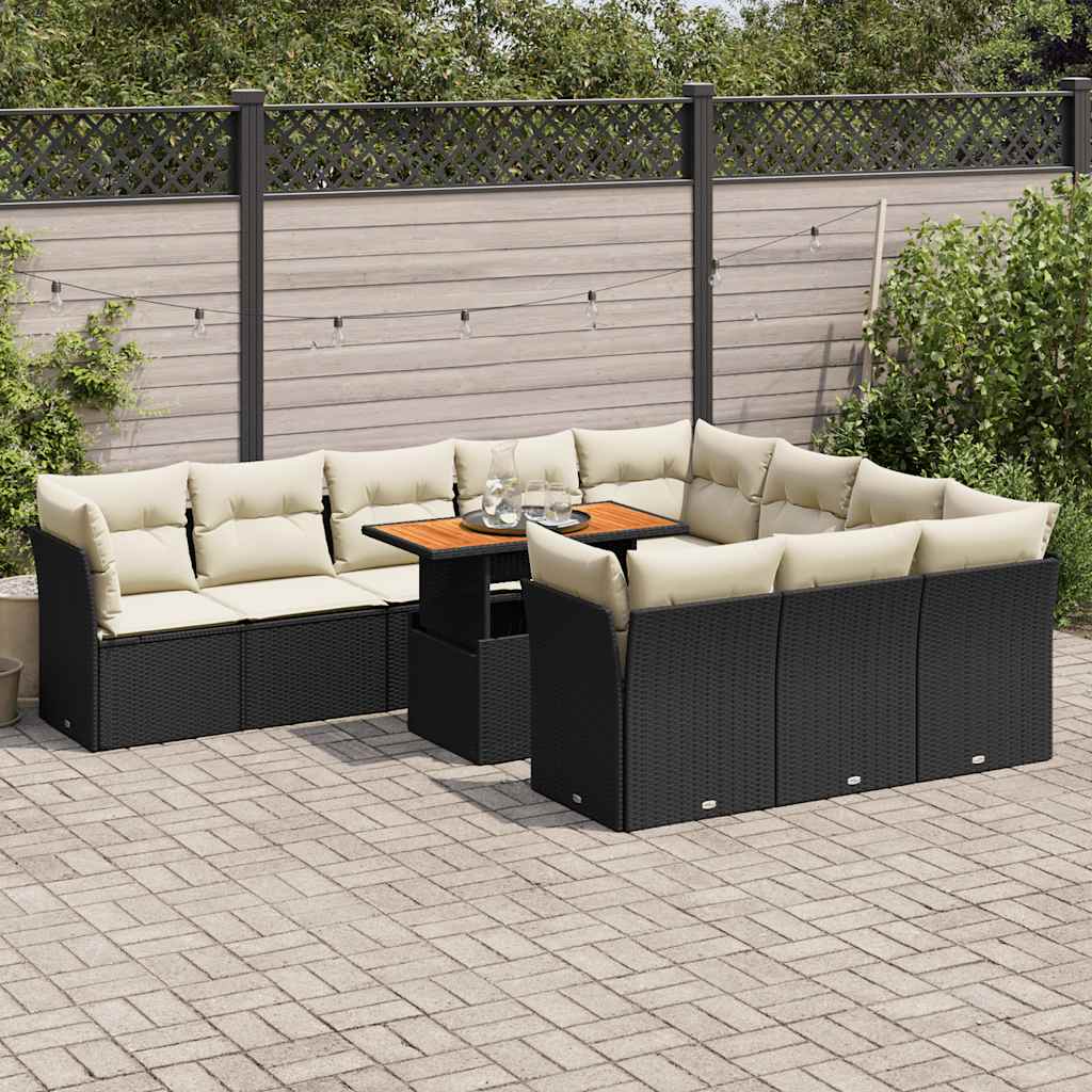 vidaXL Set Divani da Giardino 11 pz con Cuscini in Polyrattan Nero