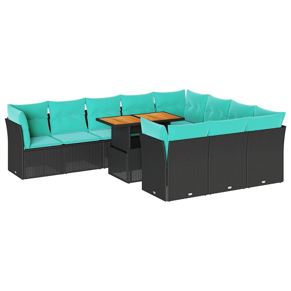 Set Divani da Giardino 11 pz con Cuscini in Polyrattan Nero 3326976