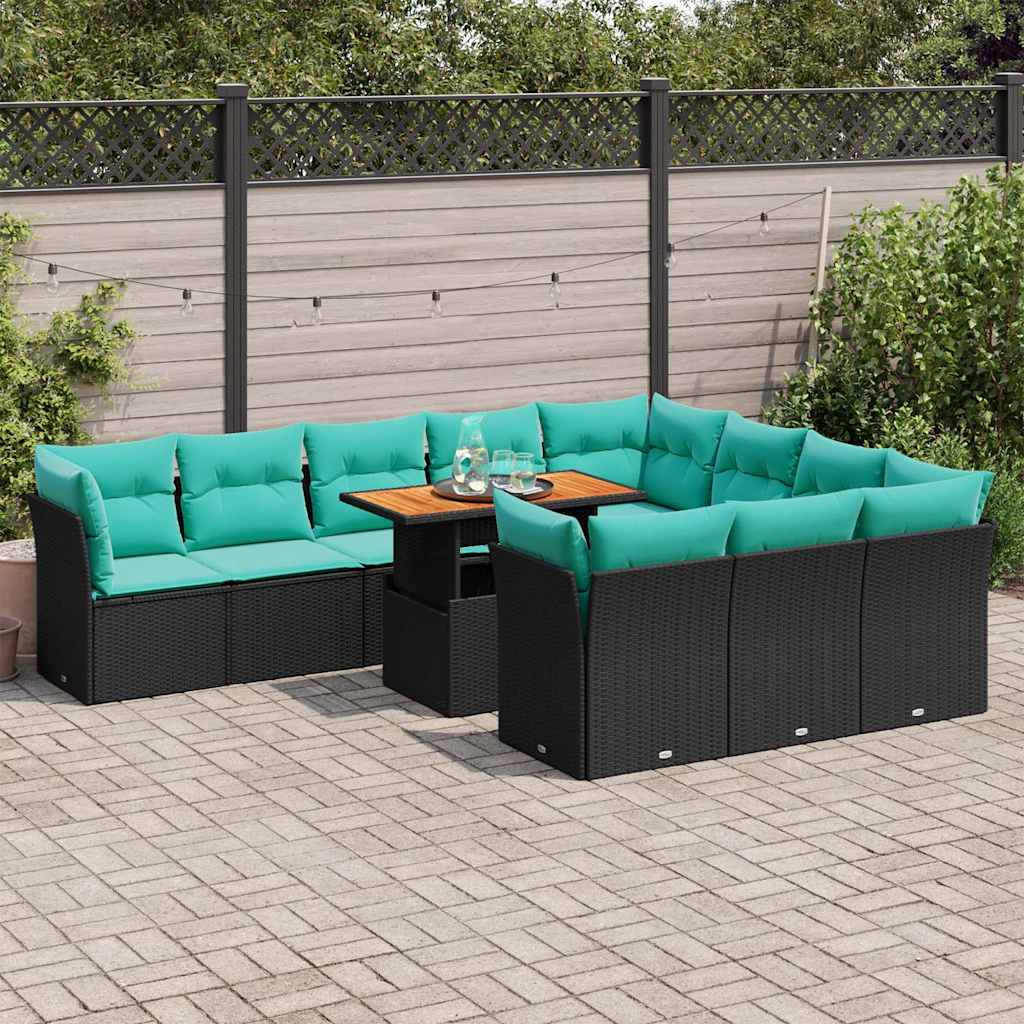 Set Divani da Giardino 11 pz con Cuscini in Polyrattan Nero 3326976