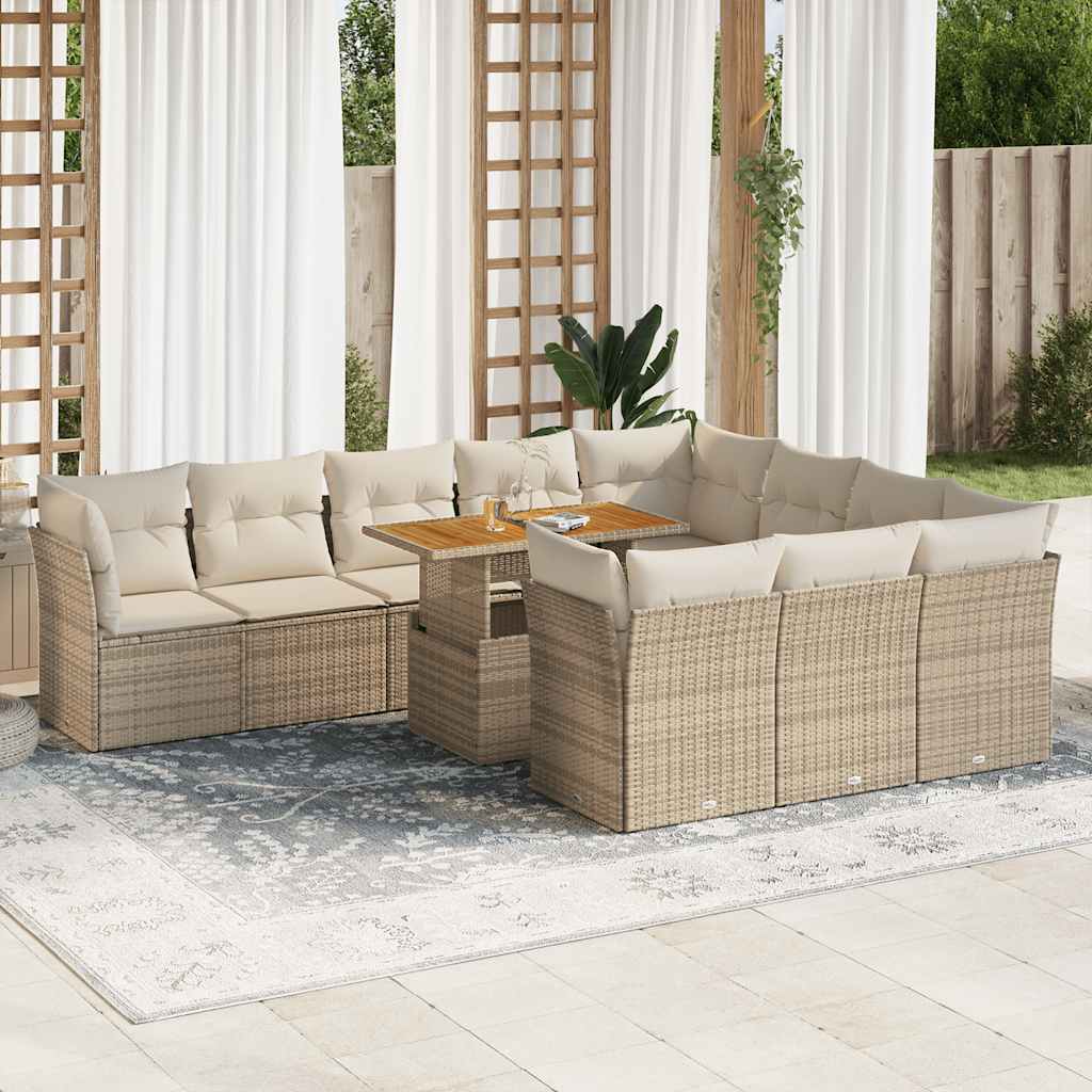 vidaXL Set Divani da Giardino 11 pz con Cuscini Beige in Polyrattan