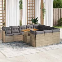 Set Divani da Giardino 11 pz con Cuscini Beige in Polyrattan
