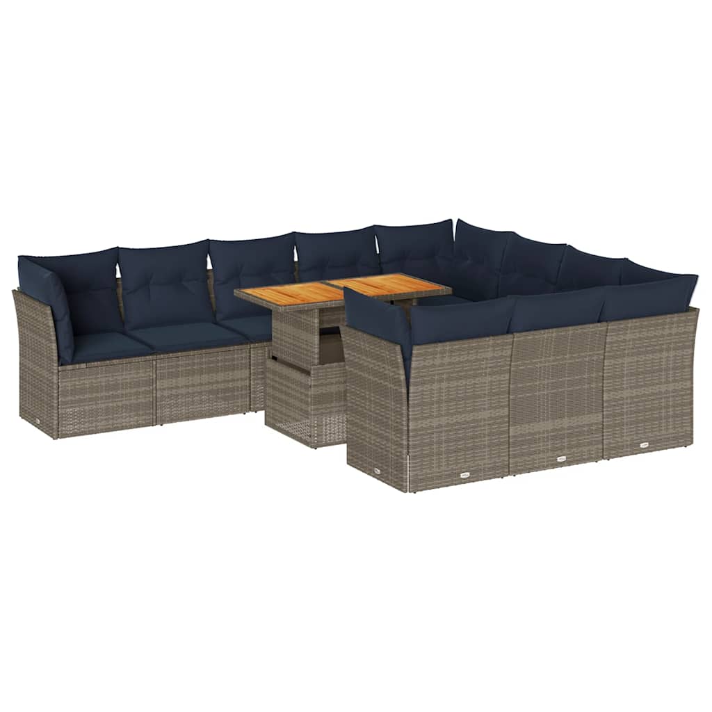 vidaXL Set Divani da Giardino 11 pz con Cuscini in Polyrattan Grigio