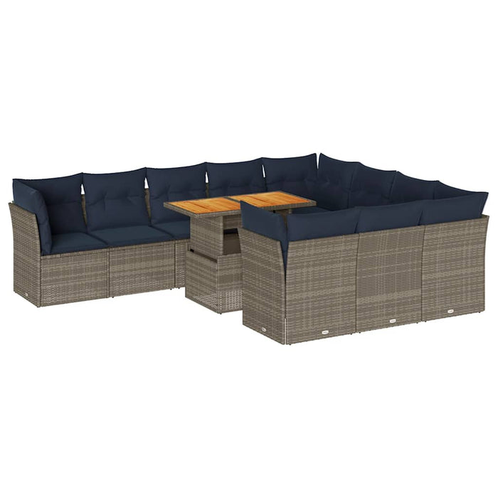 vidaXL Set Divani da Giardino 11 pz con Cuscini in Polyrattan Grigio