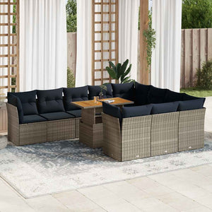 vidaXL Set Divani da Giardino 11 pz con Cuscini in Polyrattan Grigio