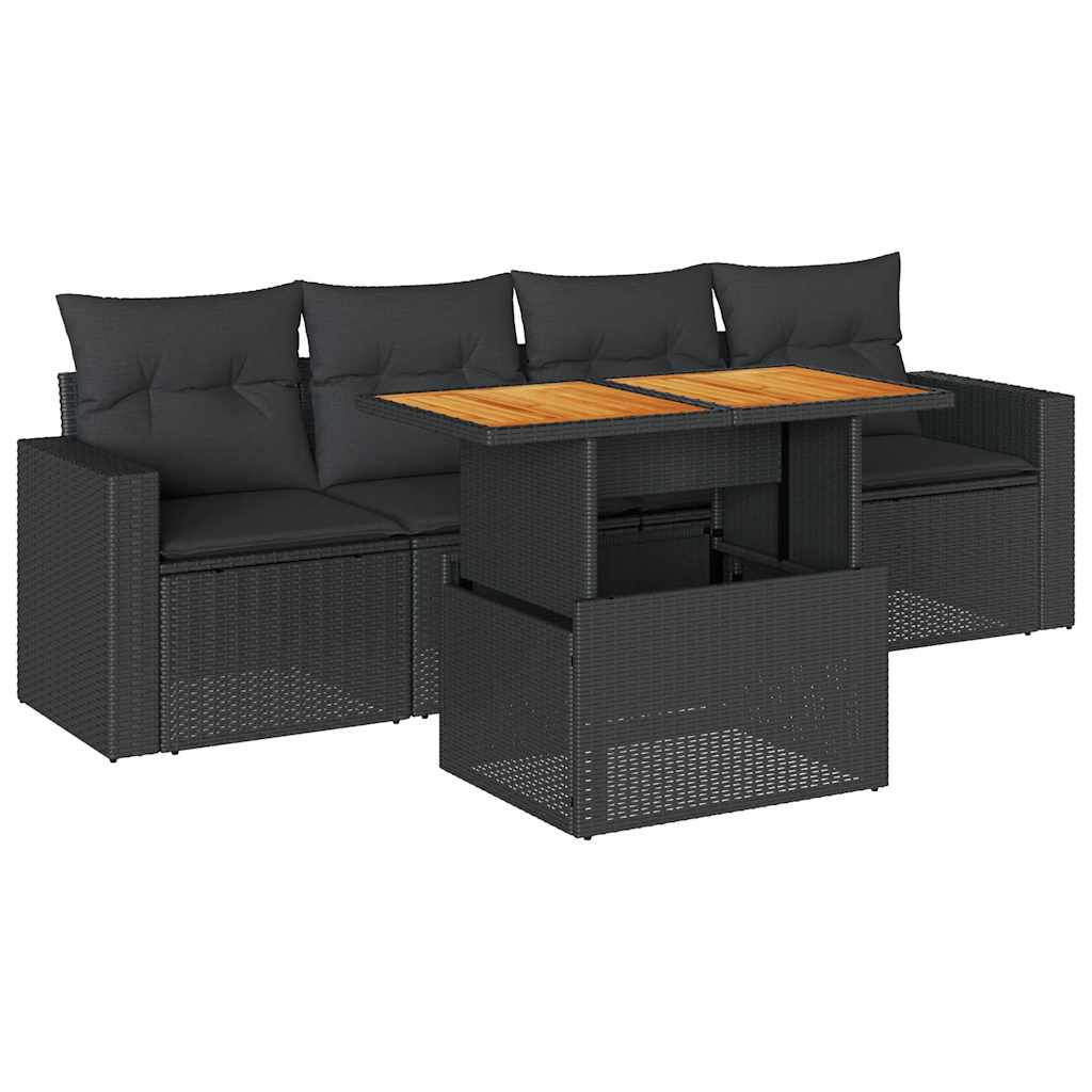 vidaXL Set Divani da Giardino 5 pz con Cuscini in Polyrattan Nero