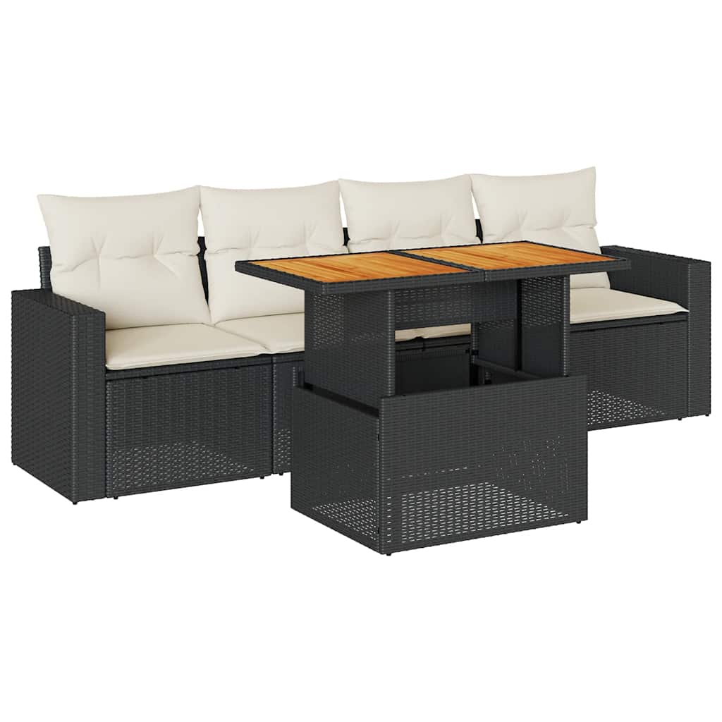vidaXL Set Divani da Giardino 5 pz con Cuscini in Polyrattan Nero