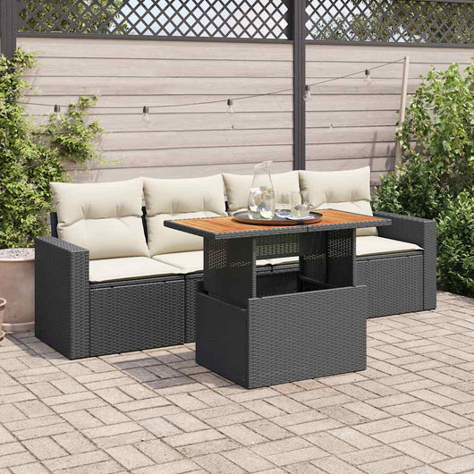 vidaXL Set Divani da Giardino 5 pz con Cuscini in Polyrattan Nero