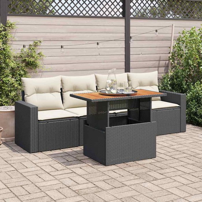 vidaXL Set Divani da Giardino 5 pz con Cuscini in Polyrattan Nero