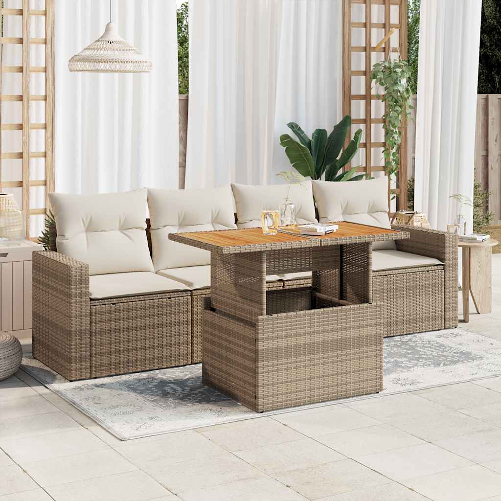 Set Divano da Giardino 5 pz con Cuscini Beige in Polyrattan 3326984