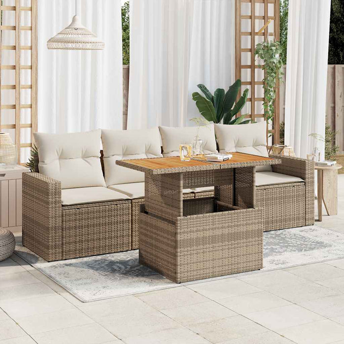 Set Divano da Giardino 5 pz con Cuscini Beige in Polyrattan 3326984