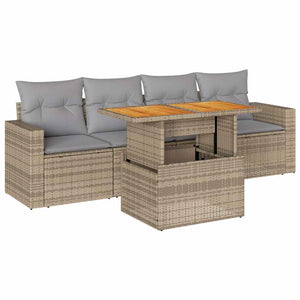 Set Divano da Giardino 5 pz con Cuscini Beige in Polyrattan