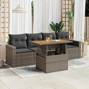 Set Divano da Giardino 5 pz con Cuscini Grigio in Polyrattan