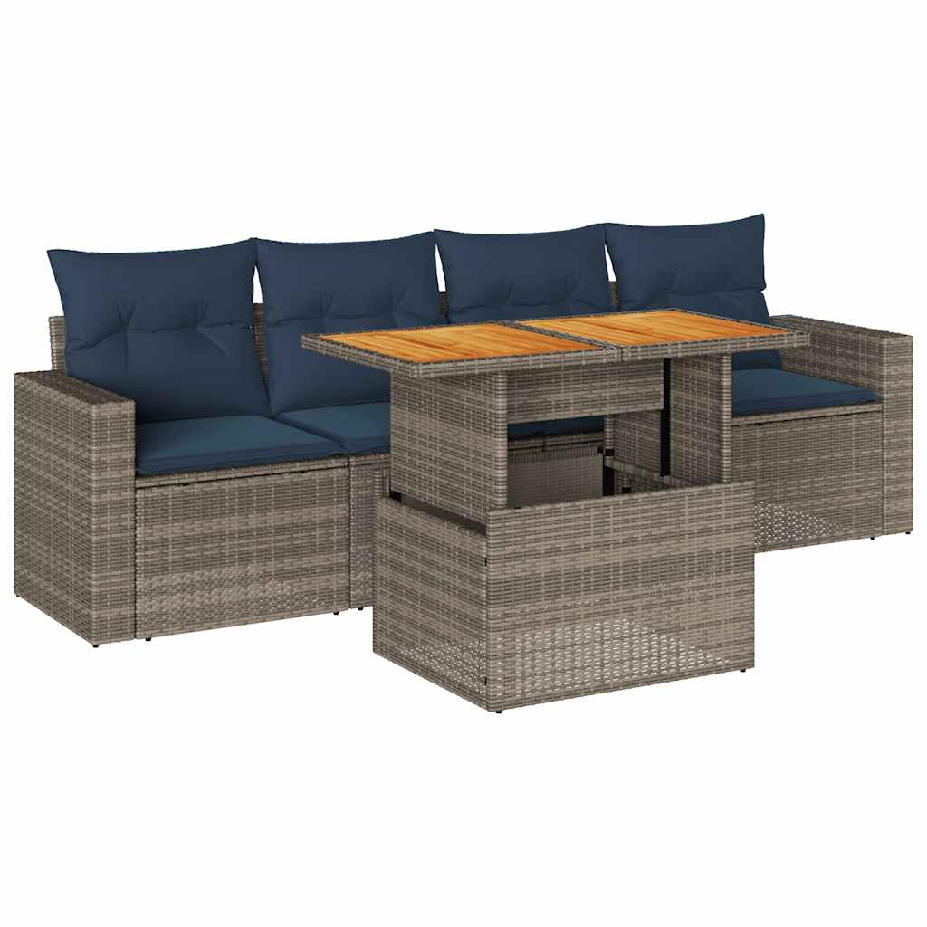 Set Divano da Giardino 5 pz con Cuscini Grigio in Polyrattan 3326987