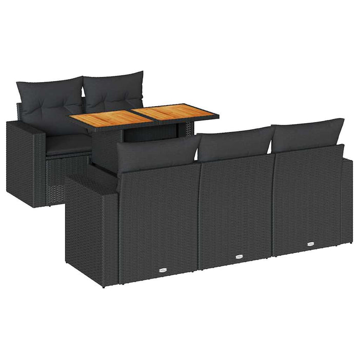 vidaXL Set Divano da Giardino 6 pz con Cuscini Nero in Polyrattan