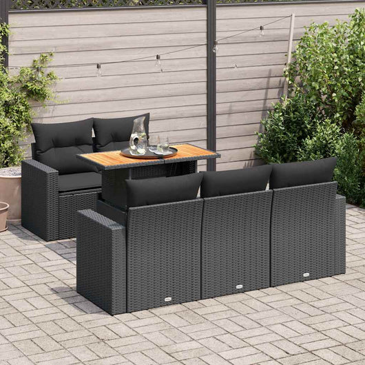 vidaXL Set Divano da Giardino 6 pz con Cuscini Nero in Polyrattan