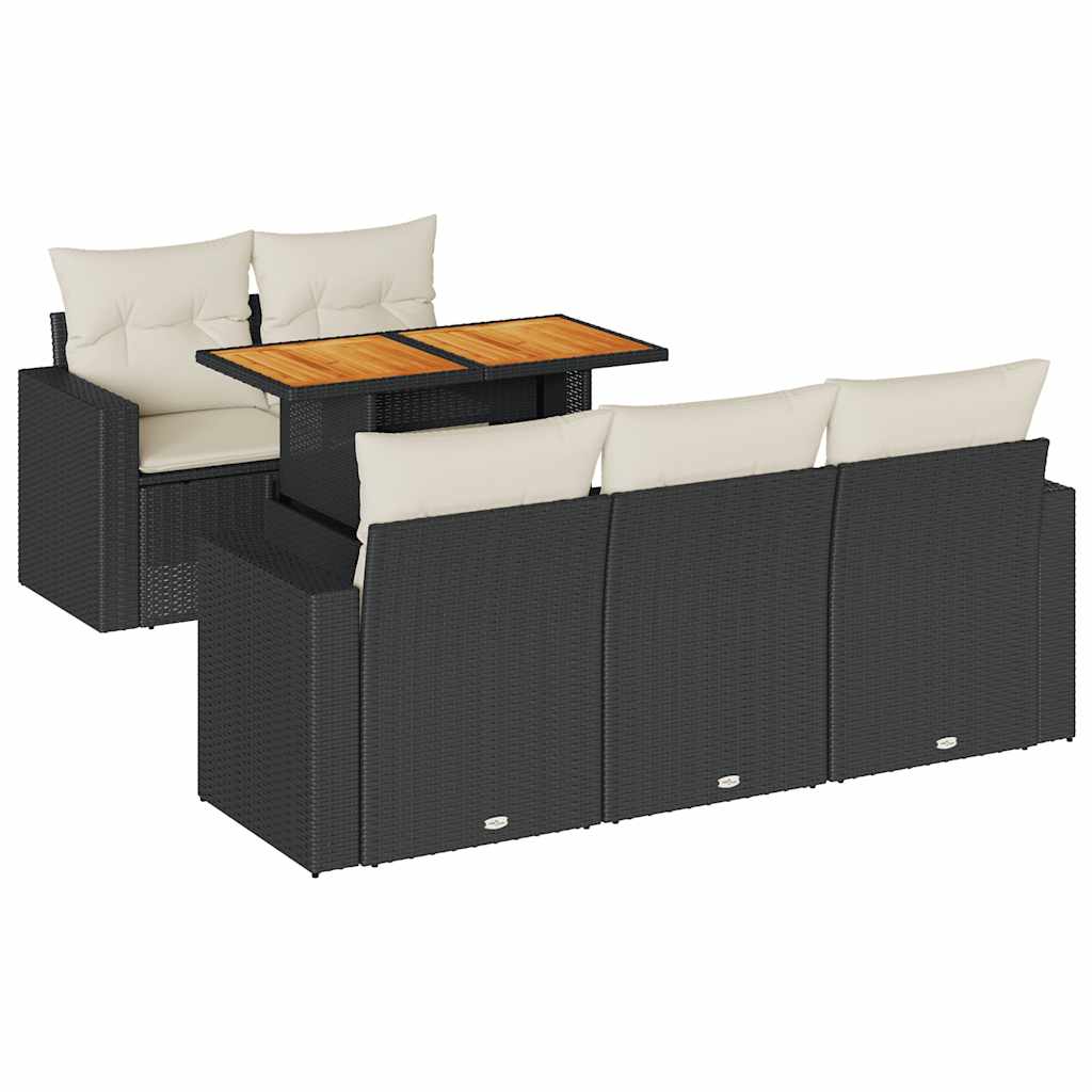 Set Divano da Giardino 6 pz con Cuscini Nero in Polyrattan 3326989