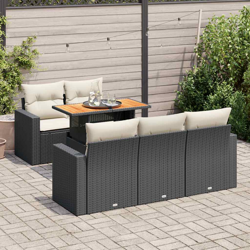 Set Divano da Giardino 6 pz con Cuscini Nero in Polyrattan 3326989