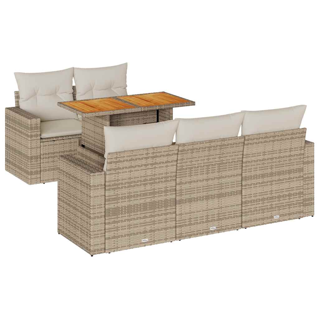 Set Divano da Giardino 6 pz con Cuscini Beige in Polyrattan 3326991