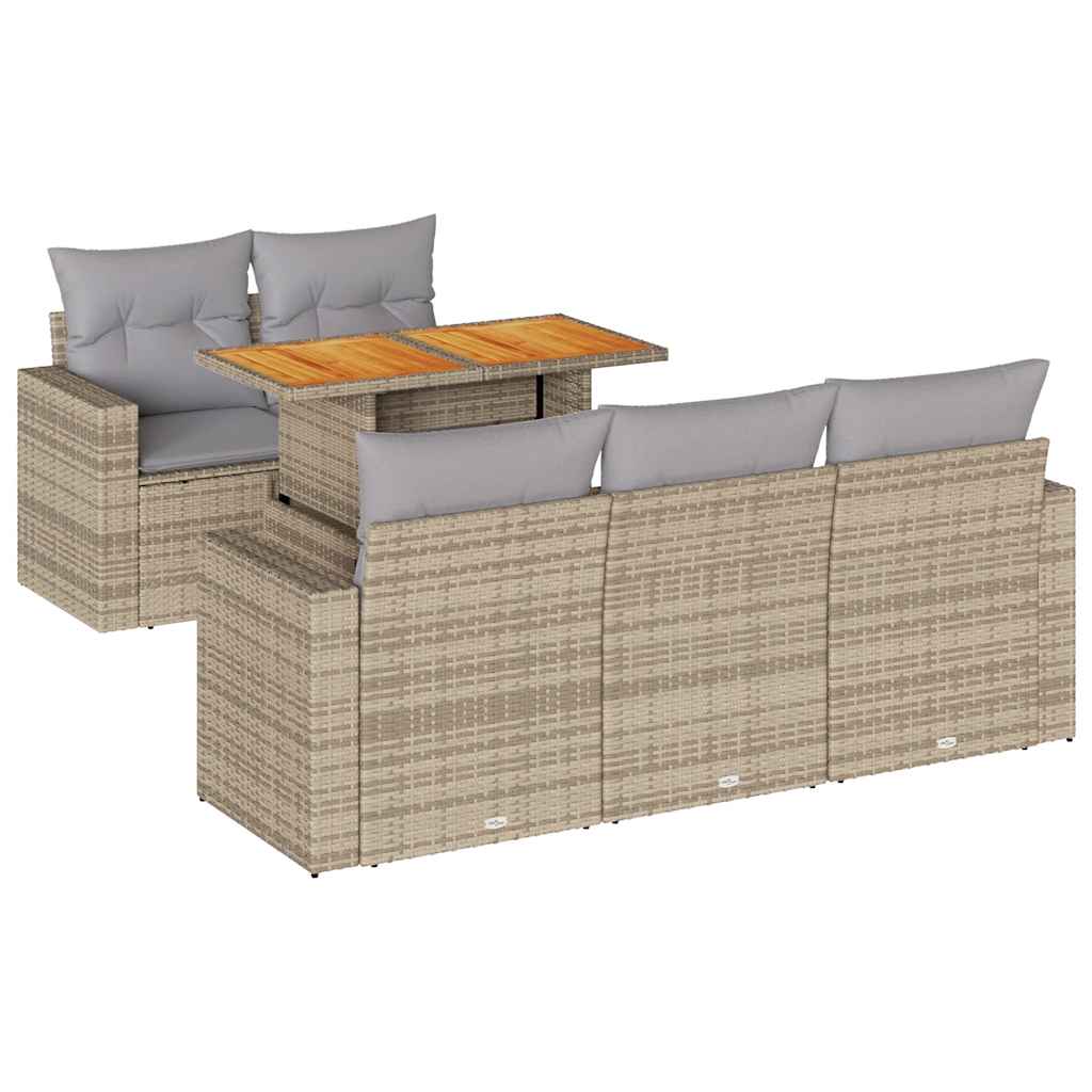 Set Divano da Giardino 6 pz con Cuscini Beige in Polyrattan