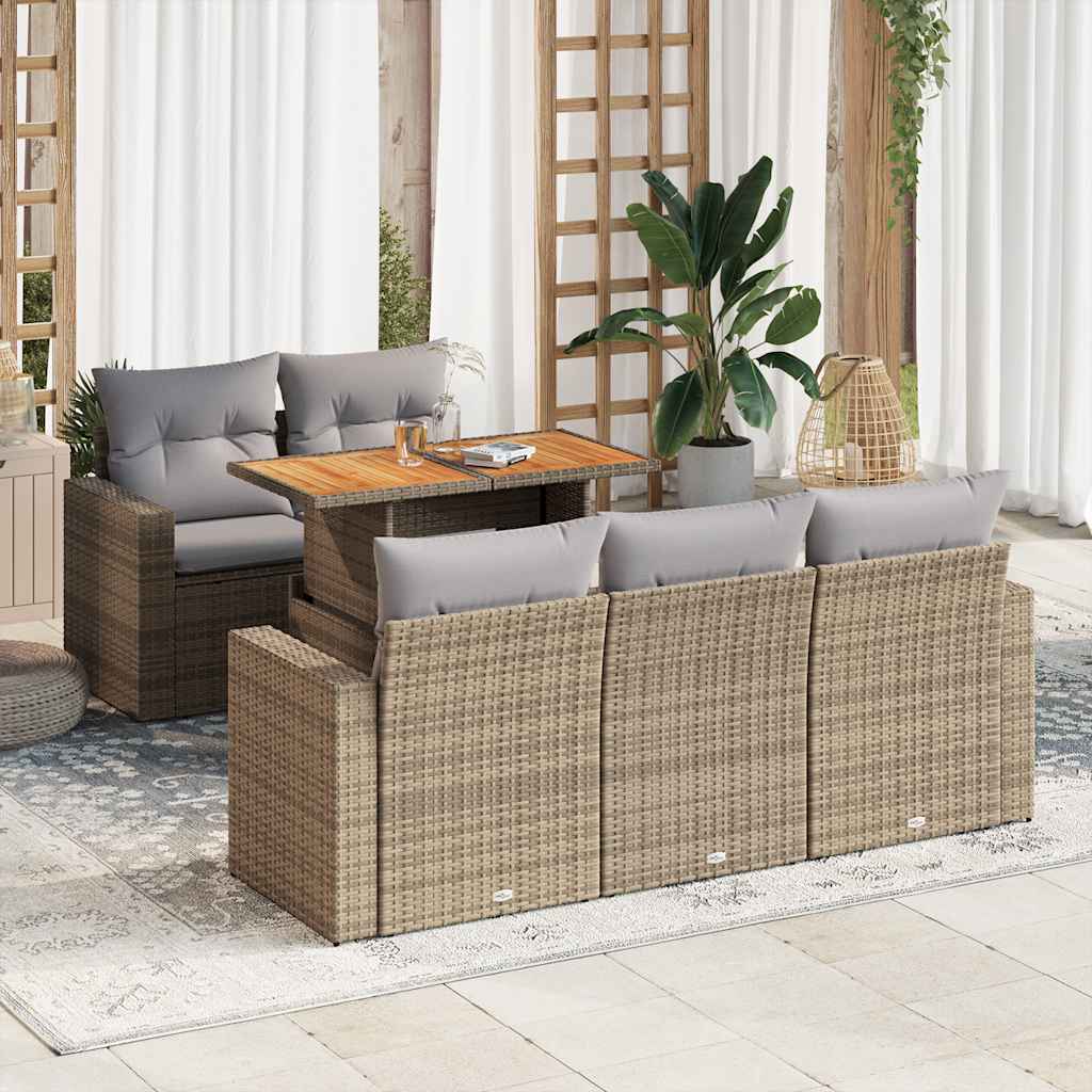 Set Divano da Giardino 6 pz con Cuscini Beige in Polyrattan