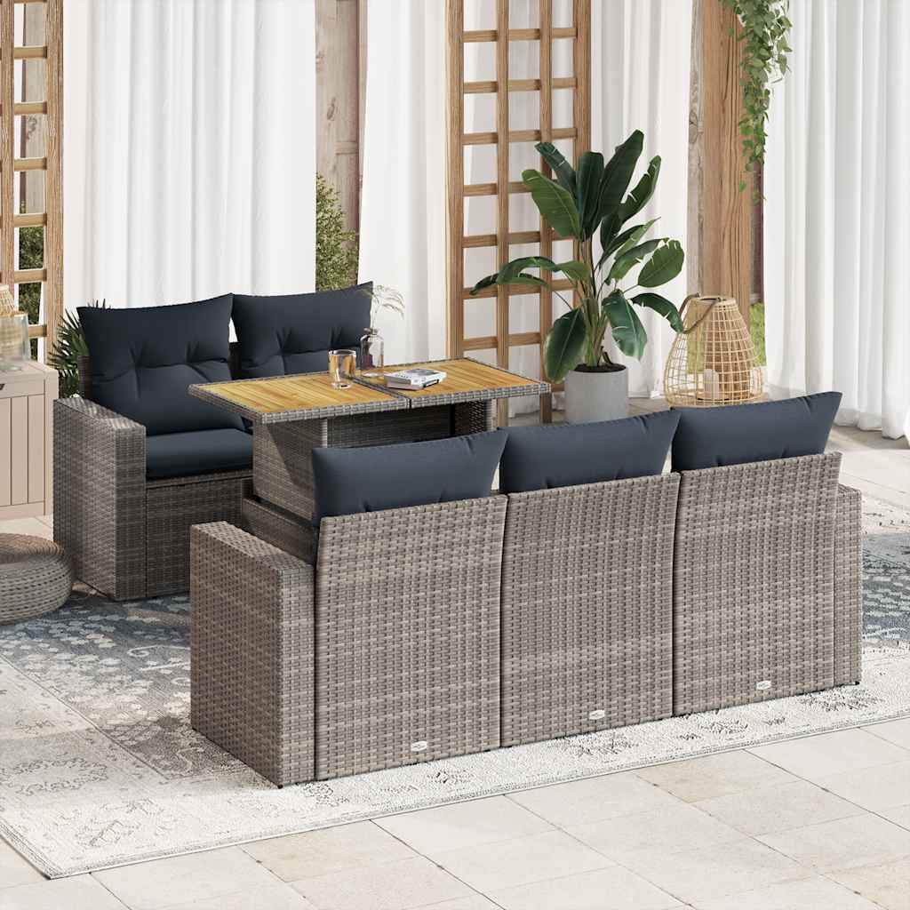 vidaXL Set Divano da Giardino 6 pz con Cuscini Grigio in Polyrattan