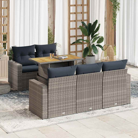 vidaXL Set Divano da Giardino 6 pz con Cuscini Grigio in Polyrattan