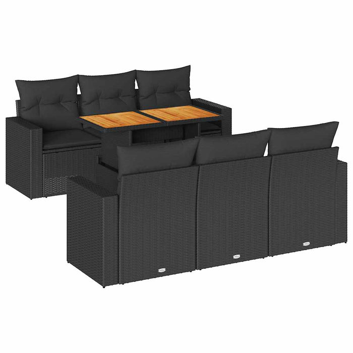 vidaXL Set Divani da Giardino con Cuscini 7pz Nero Polyrattan