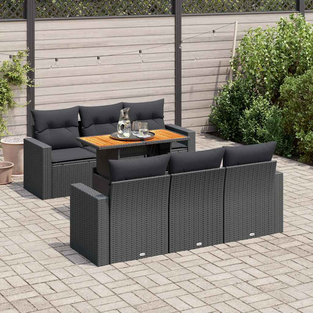 vidaXL Set Divani da Giardino con Cuscini 7pz Nero Polyrattan
