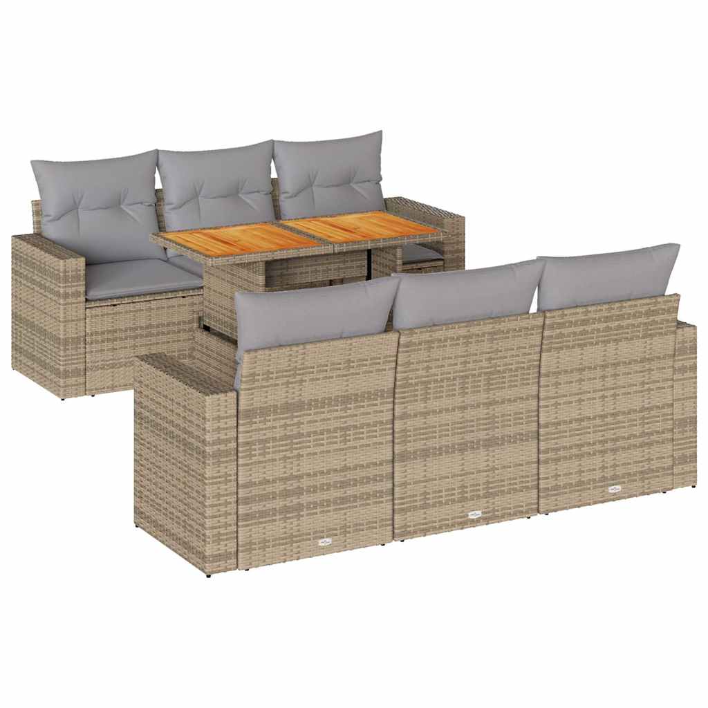 Set Divani da Giardino 7 pz con Cuscini Beige in Polyrattan
