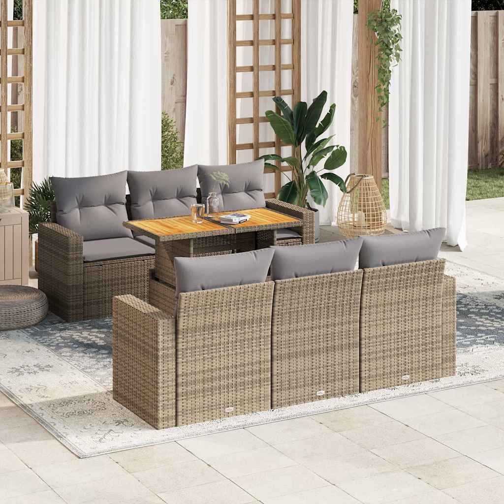 Set Divani da Giardino 7 pz con Cuscini Beige in Polyrattan