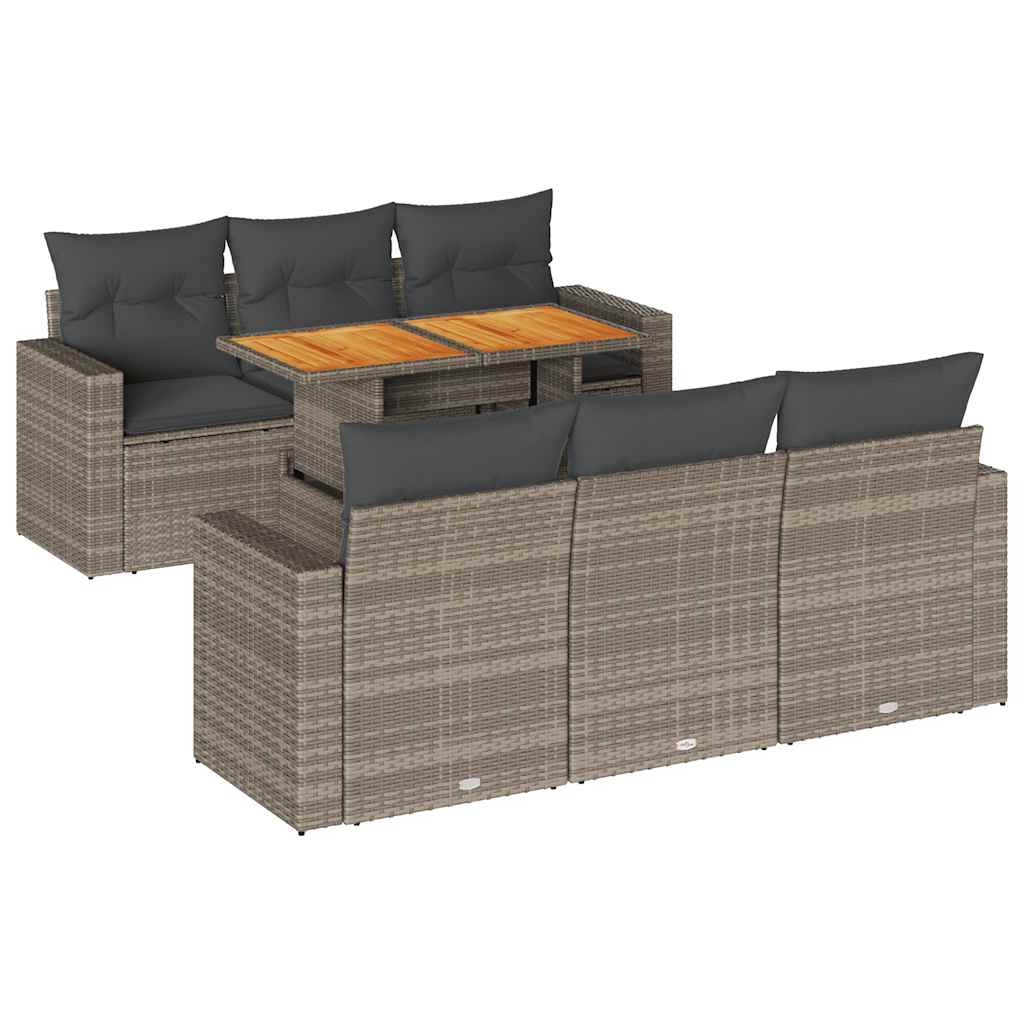 vidaXL Set Divani da Giardino 7 pz con Cuscini Grigio in Polyrattan