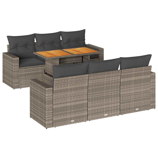 vidaXL Set Divani da Giardino 7 pz con Cuscini Grigio in Polyrattan