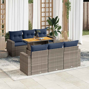 vidaXL Set Divani da Giardino 7 pz con Cuscini Grigio in Polyrattan