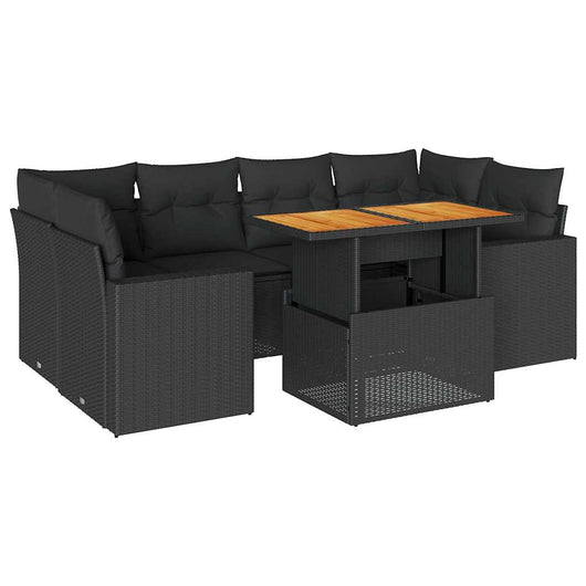 vidaXL Set Divani da Giardino con Cuscini 7pz Nero Polyrattan
