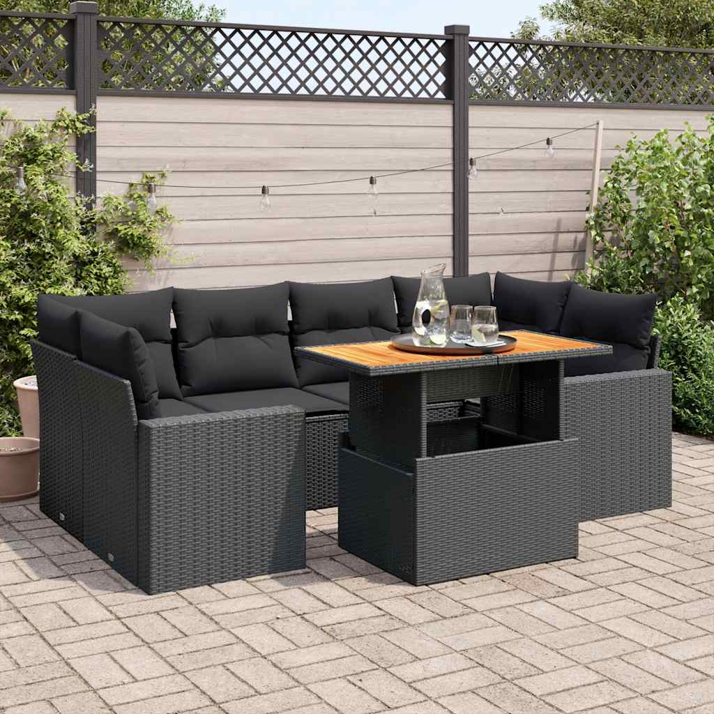 vidaXL Set Divani da Giardino con Cuscini 7pz Nero Polyrattan